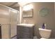 Bathroom featuring a modern vanity and glass-enclosed shower at 9767 Burberry Way, Highlands Ranch, CO 80129