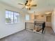 Upstairs loft area with neutral carpet and wrought iron railing overlooking lower level at 1674 Bent Grass Cir, Castle Rock, CO 80109