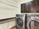 Convenient laundry room with front loading machines, folding counter, and hanging rack at 5822 S Van Gordon Ln, Littleton, CO 80127