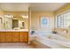 Luxurious bathroom with a jetted tub, vanity, and bright natural light at 426 Buena Vista Rd, Golden, CO 80401