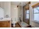 Clean bathroom with shower and single vanity at 939 Knox Ct, Denver, CO 80204