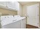 Convenient laundry room equipped with a washer, dryer, and storage cabinets at 8617 Gold Peak Dr # D, Highlands Ranch, CO 80130