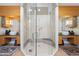 Bright bathroom featuring a large, frameless glass shower between two vessel sinks at 402 Garfield St, Denver, CO 80206