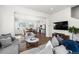 Bright open-concept living room boasts hardwood floors, modern furnishings, and flows into the kitchen and dining area at 7856 W 43Rd Pl, Wheat Ridge, CO 80033