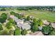 Picturesque aerial shot showcasing the neighborhood's lush greenery and well-spaced homes at 1153 Village Cir, Erie, CO 80516