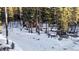 Aerial view of a cabin and snowy wooded area at 381 Lake Rd, Idaho Springs, CO 80452