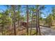 View of home with brick, siding, and two-car garage nestled between tall trees at 1185 Fawnwood Rd, Monument, CO 80132