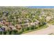 Scenic aerial view of a well-planned community with lush greenery and diverse housing styles at 10581 Pearlwood Cir, Highlands Ranch, CO 80126