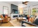 Cozy living room featuring a modern fireplace, comfortable furniture, and stylish decor at 2027 Vallejo Loop, Broomfield, CO 80023