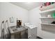 Laundry room features gray and white appliances and shelving at 14333 E Warren Pl, Aurora, CO 80014