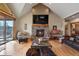 Inviting living room features a stone fireplace and great natural light at 5800 Elk View Ct, Larkspur, CO 80118