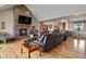 Cozy living room featuring a stone fireplace and hardwood floors at 5800 Elk View Ct, Larkspur, CO 80118