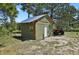 Well-maintained shed with a metal roof and a red tractor, perfect for storage and outdoor projects at 5800 Elk View Ct, Larkspur, CO 80118