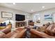 Basement living area featuring leather furniture and large screen television at 35 Brookhaven Pl, Littleton, CO 80123