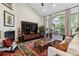 Cozy living room featuring a fireplace, media center, high ceilings, and stylish decor at 35 Brookhaven Pl, Littleton, CO 80123