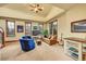 Cozy living room with high ceilings, large windows, and comfortable seating at 1423 E Fair Pl, Centennial, CO 80121