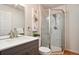 Bathroom boasts a vanity, shower, toilet and sleek hardware at 1780 N Washington St # 203, Denver, CO 80203
