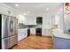 A modern kitchen with stainless steel refrigerator and white cabinets at 1780 N Washington St # 203, Denver, CO 80203