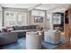 Cozy living room with a comfortable gray sectional sofa, two chairs, and a stylish blue area rug at 724 N Franklin St, Denver, CO 80218