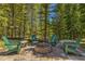 Enjoy outdoor gatherings by the stone fire pit with seating, surrounded by mature trees at 5724 Highway 9, Breckenridge, CO 80424
