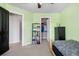 Bright bedroom with adjacent doorway, storage, and green walls at 3234 El Charro Pt, Castle Rock, CO 80108