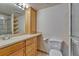 The bright bathroom features a sink, vanity, and a glass enclosed shower at 2227 Canyon Blvd # 312A, Boulder, CO 80302