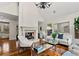 Inviting living room featuring a fireplace, hardwood floors, and ample seating at 1027 S Fillmore Way, Denver, CO 80209