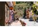 Charming street view with historic buildings, decorative flower pots, and glimpses of scenic mountains at 2115 Hummingbird Way # 105, Georgetown, CO 80444