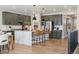 The stunning kitchen features sleek cabinetry, a large island with seating, and modern pendant lighting, perfect for entertaining at 17075 W 92Nd Loop, Arvada, CO 80007