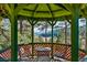 Gazebo featuring seating and offering scenic views of the landscape and mountains at 24929 N Mountain Park Dr, Evergreen, CO 80439