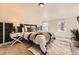 A tranquil bedroom features a plush bed with decorative pillows, a cozy rug, and great natural light from two windows at 7208 S Xanthia Way, Centennial, CO 80112