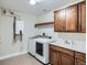 Laundry room with new washer and dryer units, cabinet storage, and sink at 3643 Zuni St, Denver, CO 80211