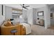 Cozy living room featuring a comfortable sofa, ceiling fan, window with shade, and modern decor at 2880 Breezy Ln, Castle Rock, CO 80109