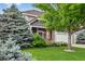 Well-maintained front yard with lush lawn, mature trees and tidy landscaping at 425 Peabody St, Castle Rock, CO 80104