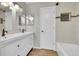 Stylish bathroom featuring double sinks, bronze fixtures, and tile accents on walls and floors at 3890 S Atchison Way # B, Aurora, CO 80014