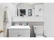 Bathroom featuring a modern white vanity, decorative mirror, and stylish fixtures at 5300 E Cherry Creek South Dr # 620, Denver, CO 80246