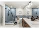 Stylish bathroom with walk-in shower, freestanding tub and double sink vanity at 4043 E Geddes Cir, Centennial, CO 80122