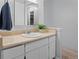 Modern bathroom featuring a large mirror, white cabinets, neutral countertops, and a sink at 532 Oakwood Dr # D103, Castle Rock, CO 80104