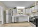 Modern kitchen showcasing stainless steel appliances, white cabinets, and a bright window at 1330 Quari St, Aurora, CO 80011