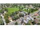 Bird's-eye view of a quiet neighborhood featuring a vibrant green park, tree-lined streets, and charming homes at 1115 W Quincy Ave, Englewood, CO 80110