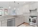 Modern kitchen with stainless steel appliances, stone countertops and updated backsplash at 2034 Newton St, Denver, CO 80211