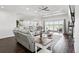 Open-concept living room with modern furnishings and an adjacent patio at 1180 Antelope W Dr, Bennett, CO 80102