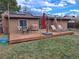 Backyard deck furnished with chairs and lounge chairs, complemented by an umbrella and string lights for outdoor enjoyment at 1519 S Lowell Blvd, Denver, CO 80219
