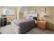 Cozy bedroom featuring a plush carpet, white-framed window, and a lamp-lit nightstand at 10588 E Park Mtn, Littleton, CO 80127