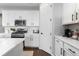 Modern kitchen with white cabinetry, stainless steel appliances, and sleek black hardware at 27491 E 10Th Dr, Aurora, CO 80018