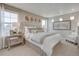 Bright main bedroom featuring a large bed, cozy lighting, and neutral decor at 1152 Sugarloaf Ln, Erie, CO 80516