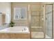 Bathroom featuring a separate shower, tub, and a bright window at 19382 Dunraven St, Parker, CO 80134