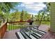 Scenic deck area surrounded by lush greenery, offering a tranquil outdoor retreat at 7999 Centrebridge Dr, Niwot, CO 80503