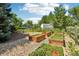 Vegetable garden showing multiple raised garden beds with a variety of plants surrounded by gravel and wooden fencing at 7999 Centrebridge Dr, Niwot, CO 80503