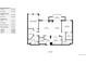 Detailed first floor plan showing layout of rooms with living spaces, kitchen, bathroom, laundry and balcony for a modern condo at 2500 E Cherry Creek South Dr # 213, Denver, CO 80209